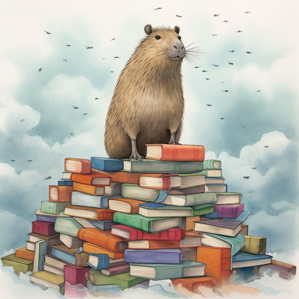 landing image - capybara on books!